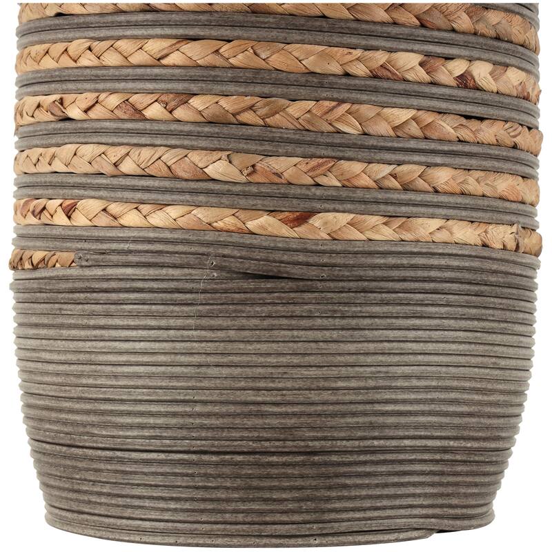 Brown Seagrass Handmade Braided Decorative Vase with Layered Gray Paneling