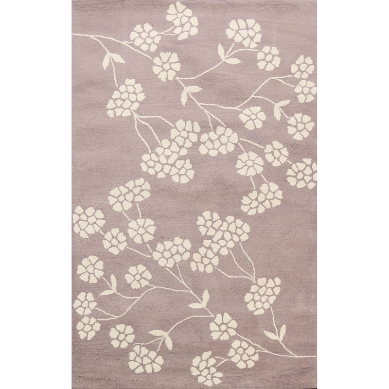 Floral Contemporary Oriental Wool Area Rug Hand-tufted Foyer Carpet - 5'0" x 8'0"