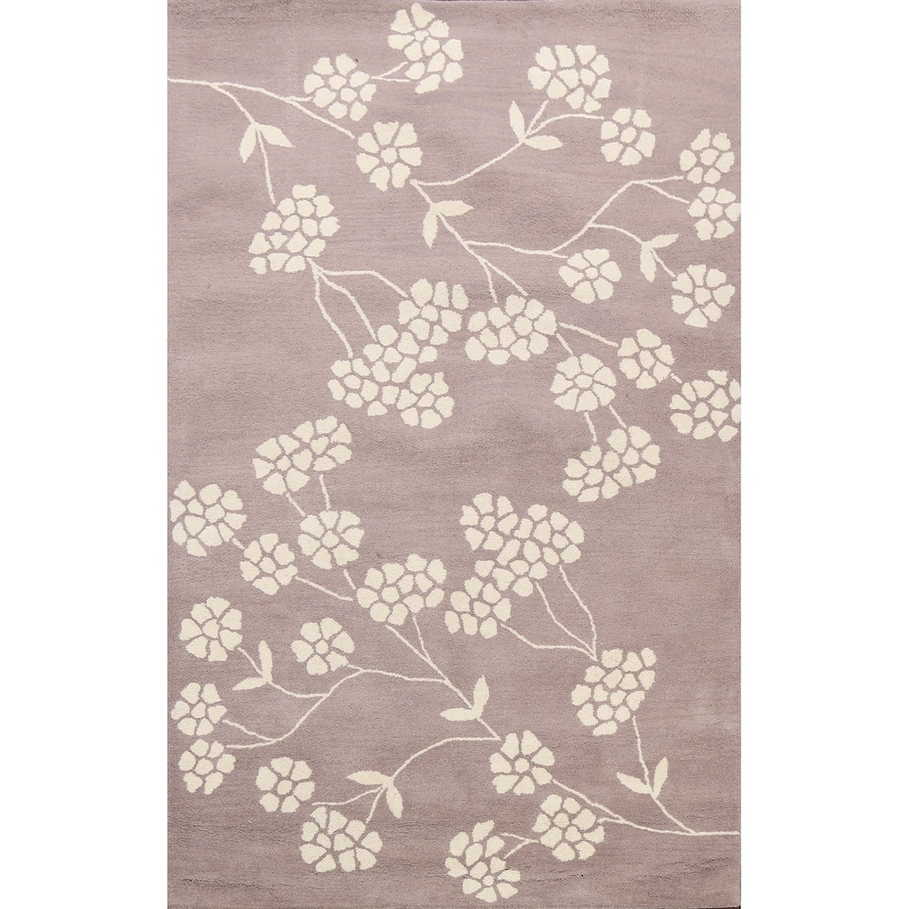 Floral Contemporary Oriental Wool Area Rug Hand-tufted Foyer Carpet - 5'0" x 8'0"