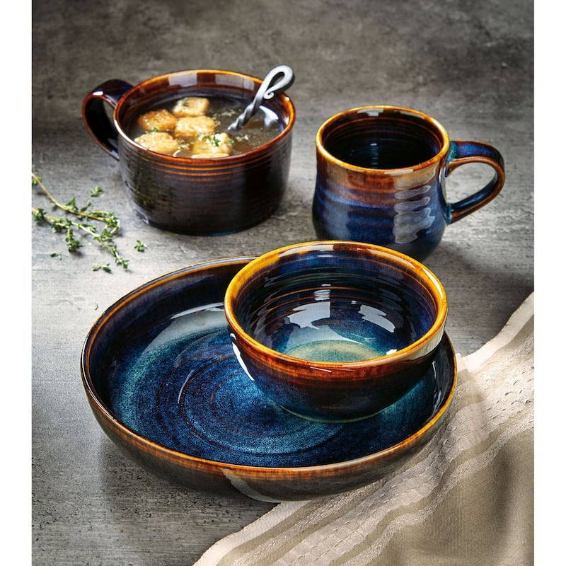 Loft Textured Reactive Glaze Stoneware Bowl Midnight Blue 17 oz. Dishwasher Safe