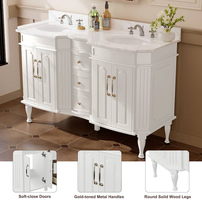 54-Inch European Style Solid Wood Bathroom Vanity with Sink – Elegant Detailing