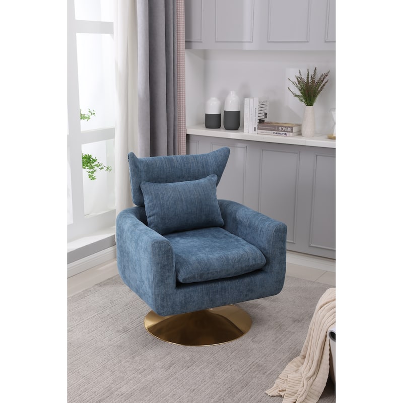 Blue 29.9" Swivel Accent Chair with Pillow