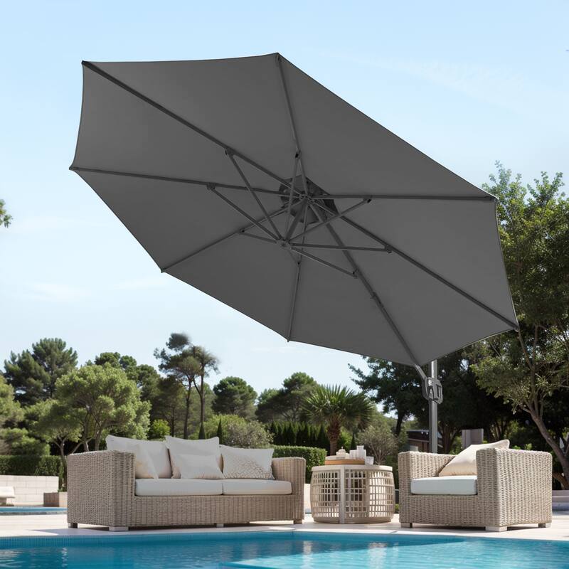 12FT Offset Patio Cantilever Umbrella with 360° Rotation