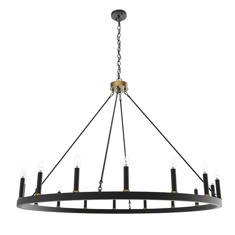 47In Farmhouse 16-light Large Round Wagon Wheel Candle Chandelier - 47'' D X 140'' H