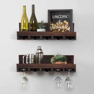 Solid Wood Wall Mounted Wine Bottle Rack - N/A
