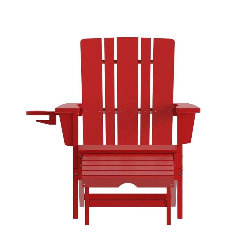 Commercial All-Weather Adirondack Chair with Pullout Ottoman & Cupholder