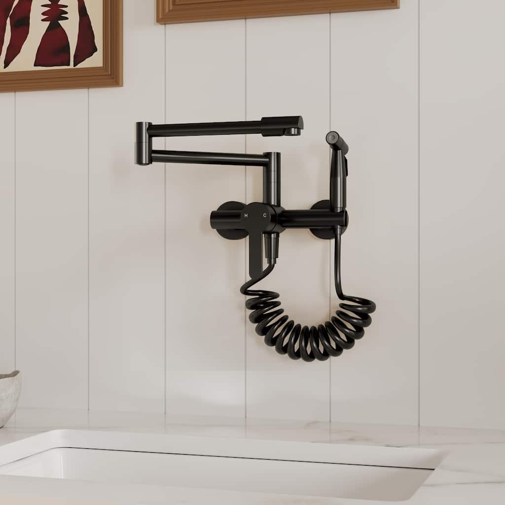 Wall Mount Kitchen Sink Faucet with Side Spray, 2-Hole Kitchen Faucet