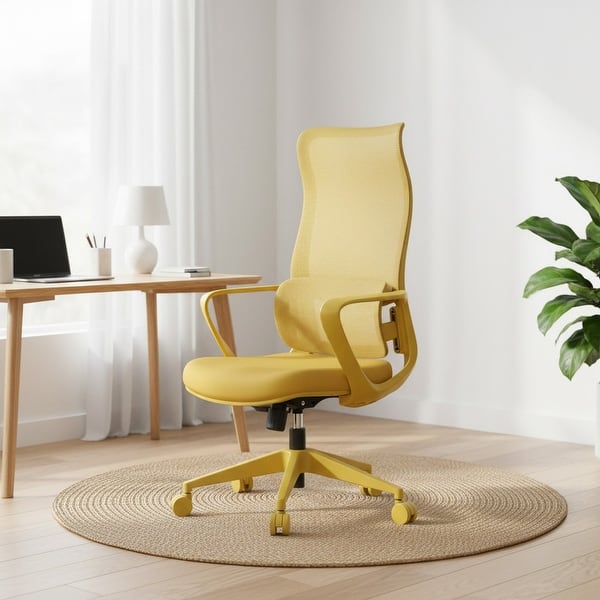 slide 2 of 15, Ergonomic Mesh High Back Office Chair with Lumbar Support, Fireproof Yellow