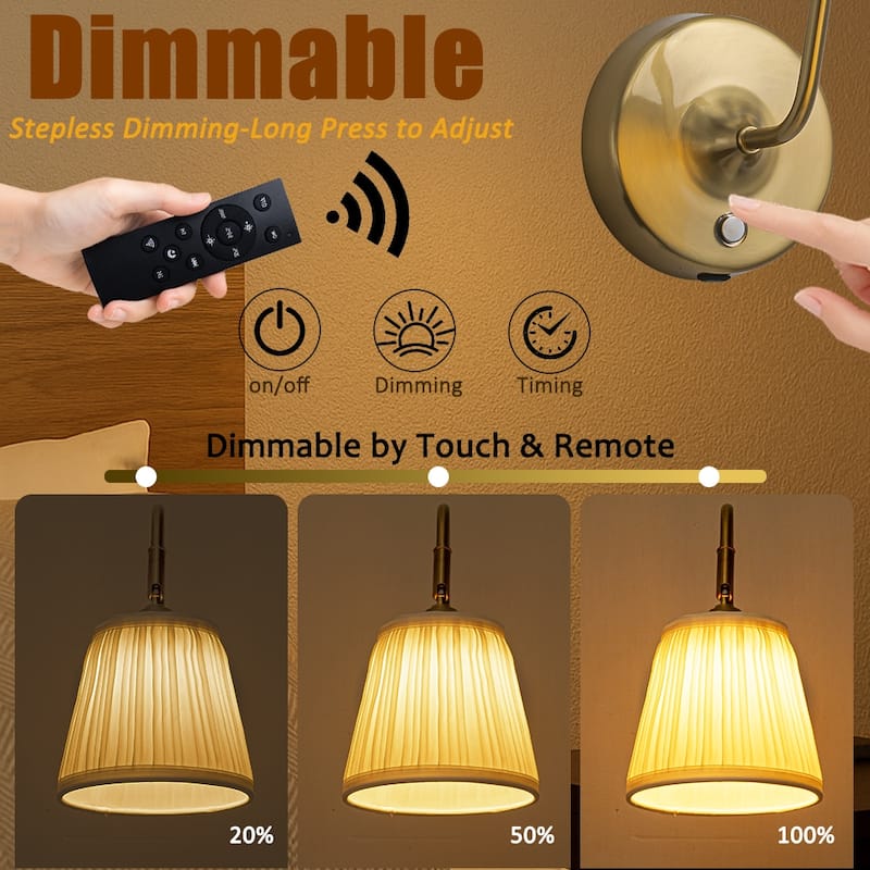 W6" Battery Operated Wall Sconces Dimmable Integrated LED Rechargeable Cordless Swing Head Wall Lamp for Bedroom