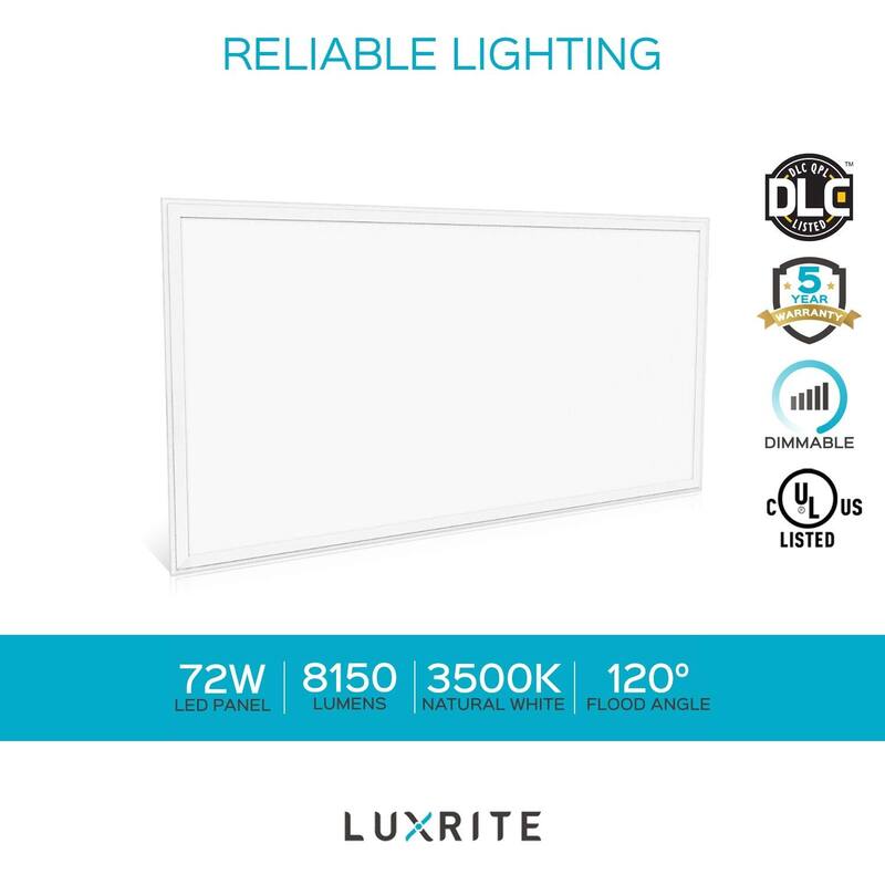 Luxrite 2x4 FT LED Flat Panel Light, 72W, 0-10V Dimmable, 24x48 Inch LED Light Panel, UL Listed, 4-Pack