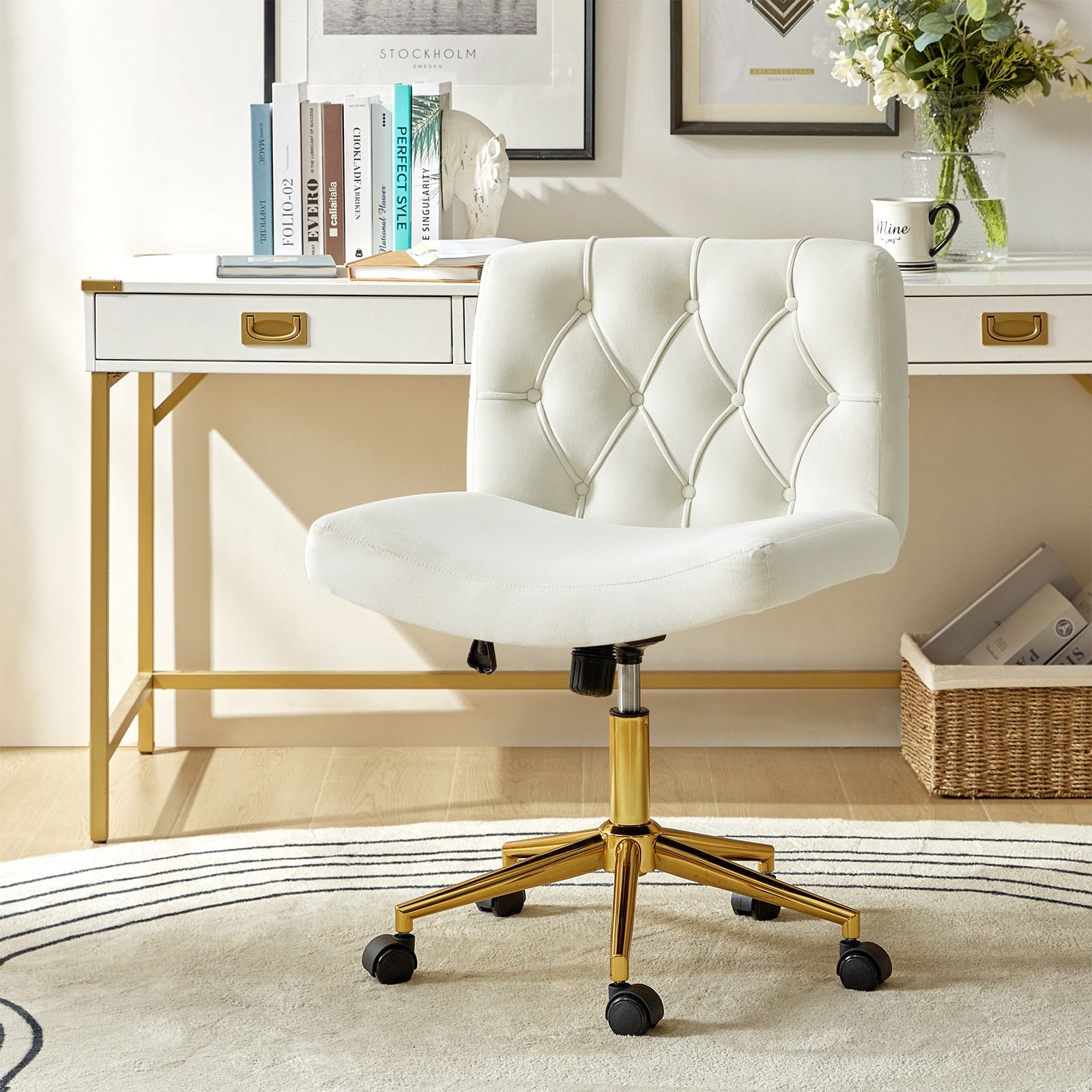 HULALA HOME Ollie Modern Flannel Swivel Tilting Office Chair with Pillow