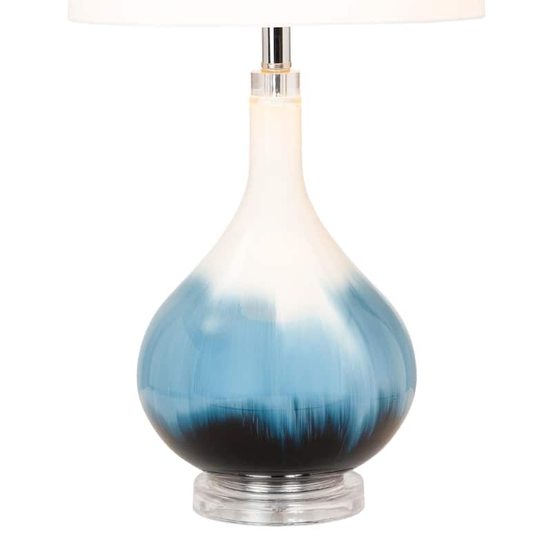 Lux Lighting Ombre 28" Stunning Blue Tone Glass Table Lamps with Linen Shade (Set of 2) 3-Way Switch