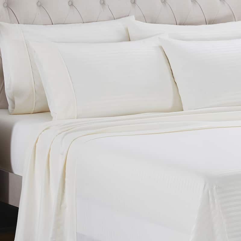 Sweet Home Collection 6 Piece Embossed Dobby Stripe Sheet Set, Double Brushed Microfiber. - Off-White - Full