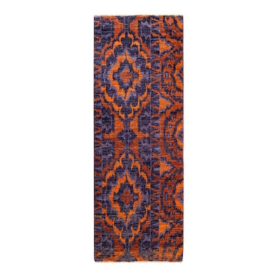 Overton Hand Knotted Wool Vintage Inspired Modern Contemporary Modern Purple Runner Rug - 2' 7" x 8' 3"