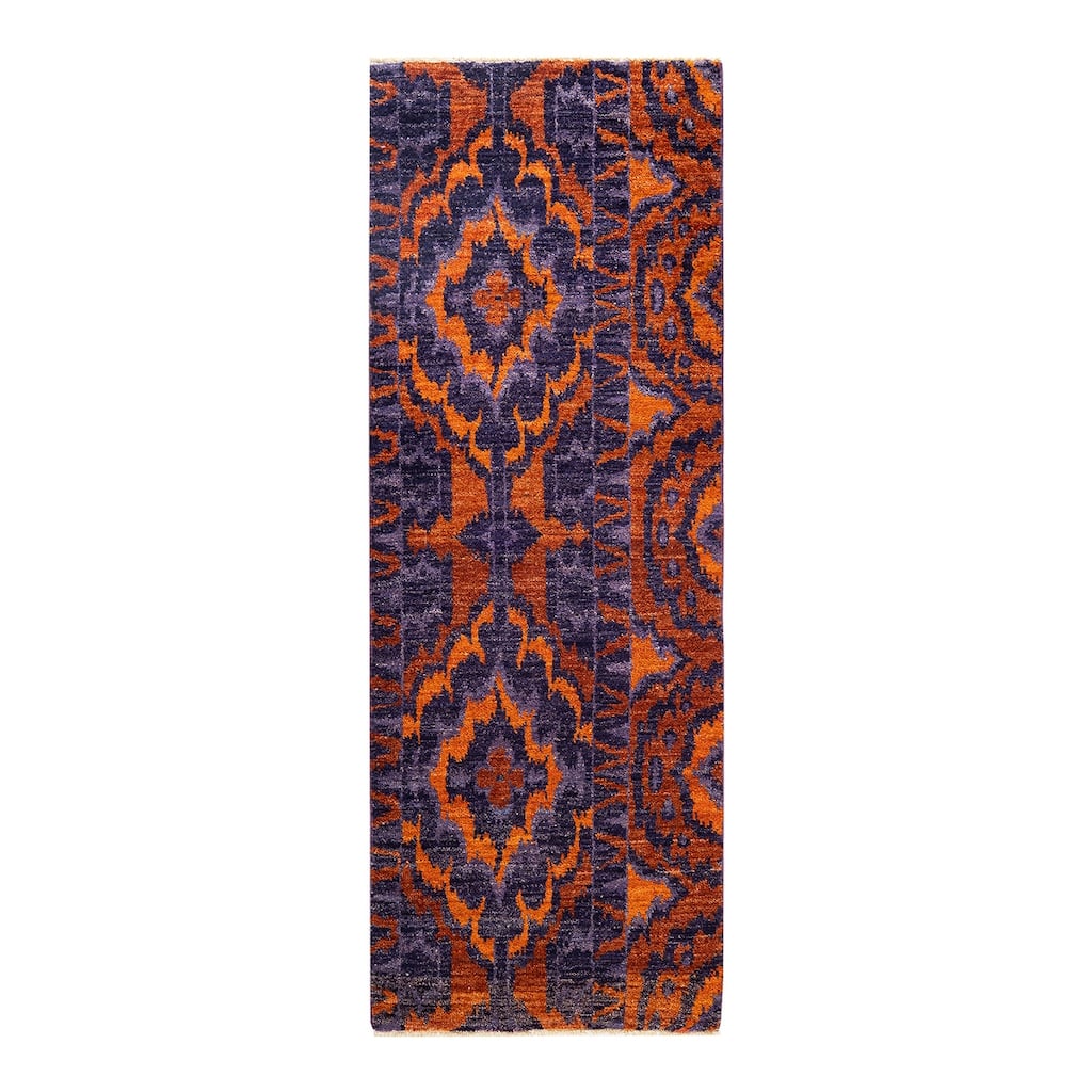 Overton Hand Knotted Wool Vintage Inspired Modern Contemporary Modern Purple Runner Rug - 2' 7" x 8' 3"
