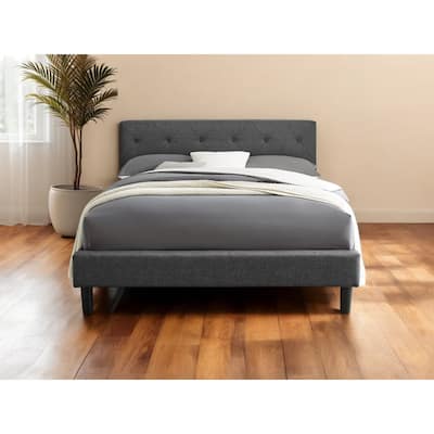 HomeRoots Gray Tufted Upholstered King Bed Frame