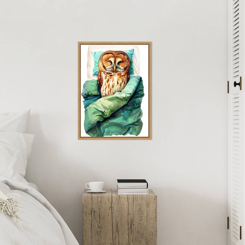 Animal Watercolor Art Bird Sleeping Owl by Justyna Jaszke Framed Canvas Wall Art