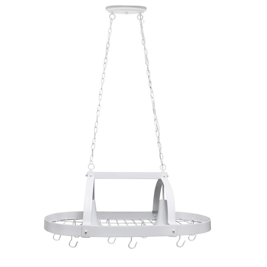 2-Light Kitchen Pot Rack with Downlights - 35.5" - White