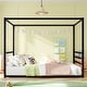 preview thumbnail 1 of 19, Queen Size Modern Floor Bed Frame with Canopy Structure and Full Guardrails, Low-Profile Metal Platform Bed Queen Black - Queen