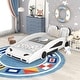 preview thumbnail 2 of 10, Wood Twin Race Car Platform Kids Bed Frame with Wheels, Safety Rails for Bedroom, White