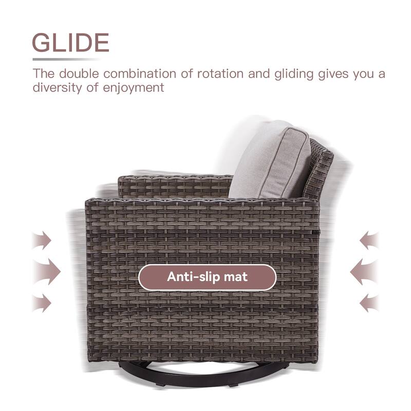 Outdoor Sofa Chairs Ottomans and Fire Table Grey-Beige - Grey