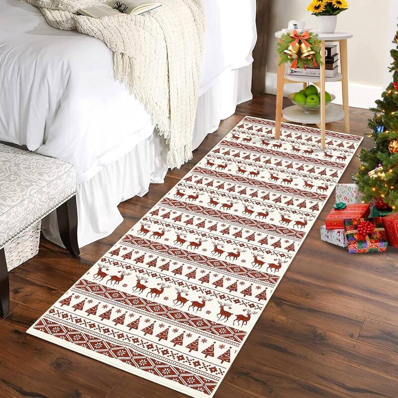 Snowflake Christmas Holiday Decorative Area Rug, for Bedroom Living Room, White - 2*6ft