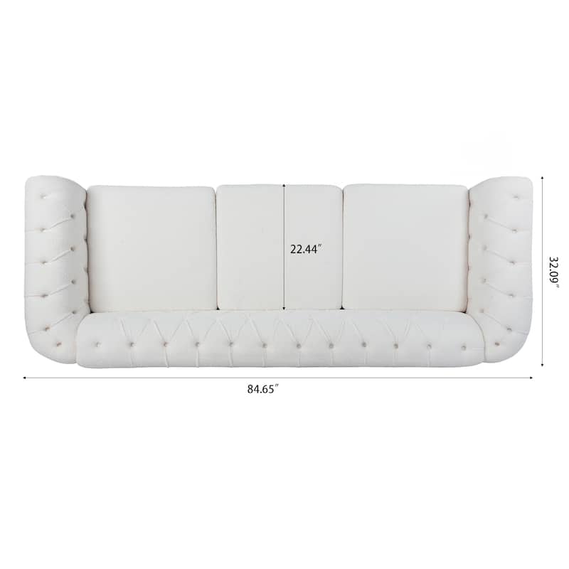 84.65" Polyester Chesterfield Sofa with Rolled Arms (3-Seater)