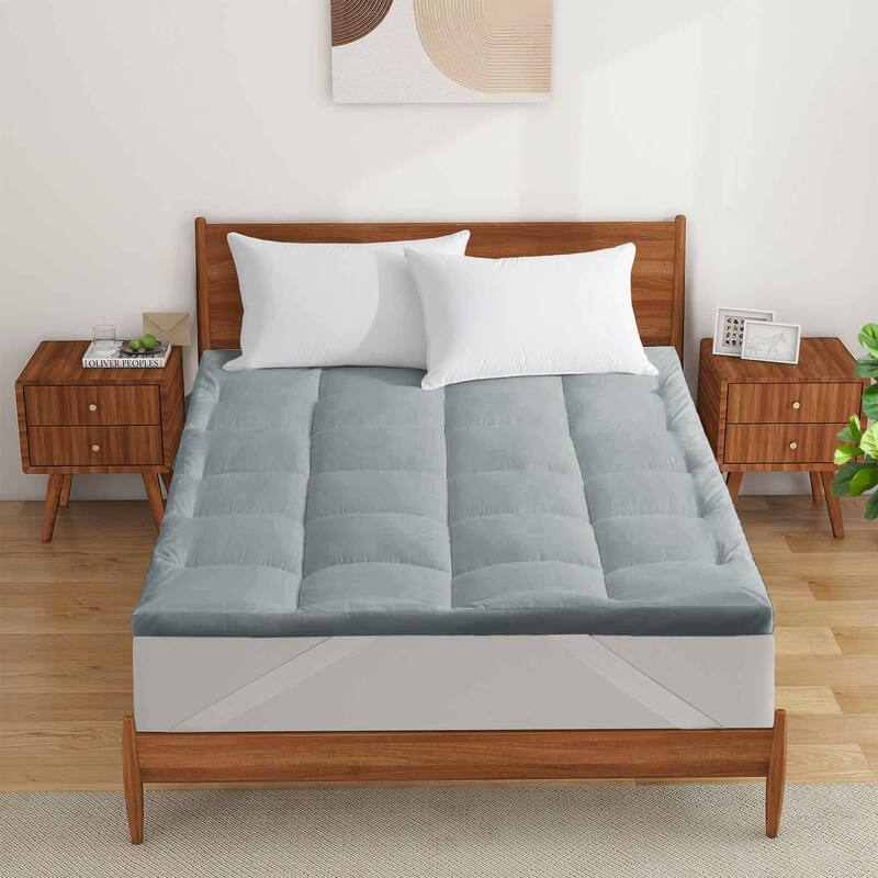 3"& 4" Ultra Thickness Fitted Down Alternative Fiber Mattress Topper with Elastic Deep Strape - King - Gray - 3 Inch