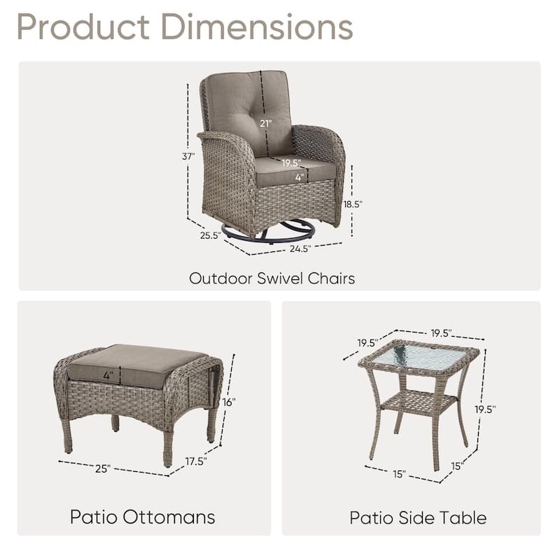 Outdoor Swivel Chairs with Side Table and Ottomans