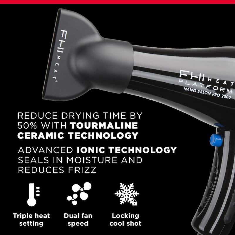 FHI HEAT Platform Nano Power Salon Pro 2000 Tourmaline Ceramic Quick Dry Hair Dryer