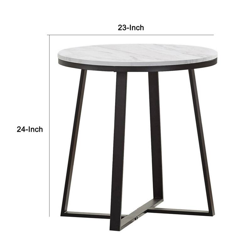 23 in. White and Black Round Faux Marble End Table, Sturdy Build End Side Table for Living Rooms