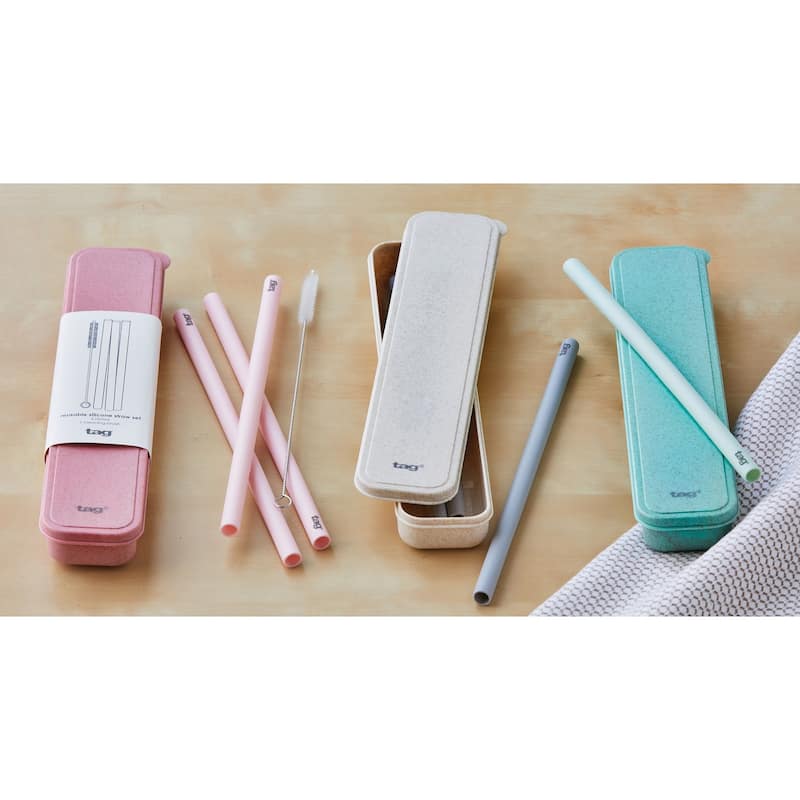 Pink Reusable Silicone Straw Set 9.5 in Dishwasher Safe Eco-Friendly Kitchen Accessories Everyday Use