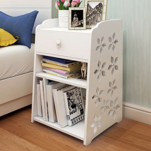 White 1-drawer and Open Cubbie Nightstand