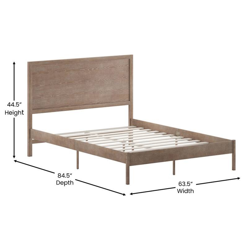 Solid Wood Platform Bed with Headboard and Wooden Slats