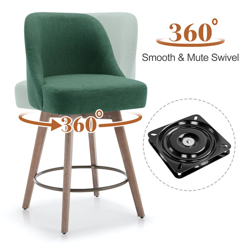 26" Counter Height Swivel Bar Stool, Upholstered Counter Stools - 39.37" (H) x 22.44" (D) x 21.65" (W)