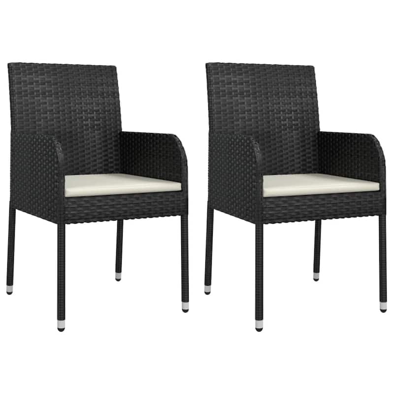 vidaXL 3 Piece Patio Dining Set with Cushions Black Poly Rattan - 18.9" x 21.7" x 34.6"