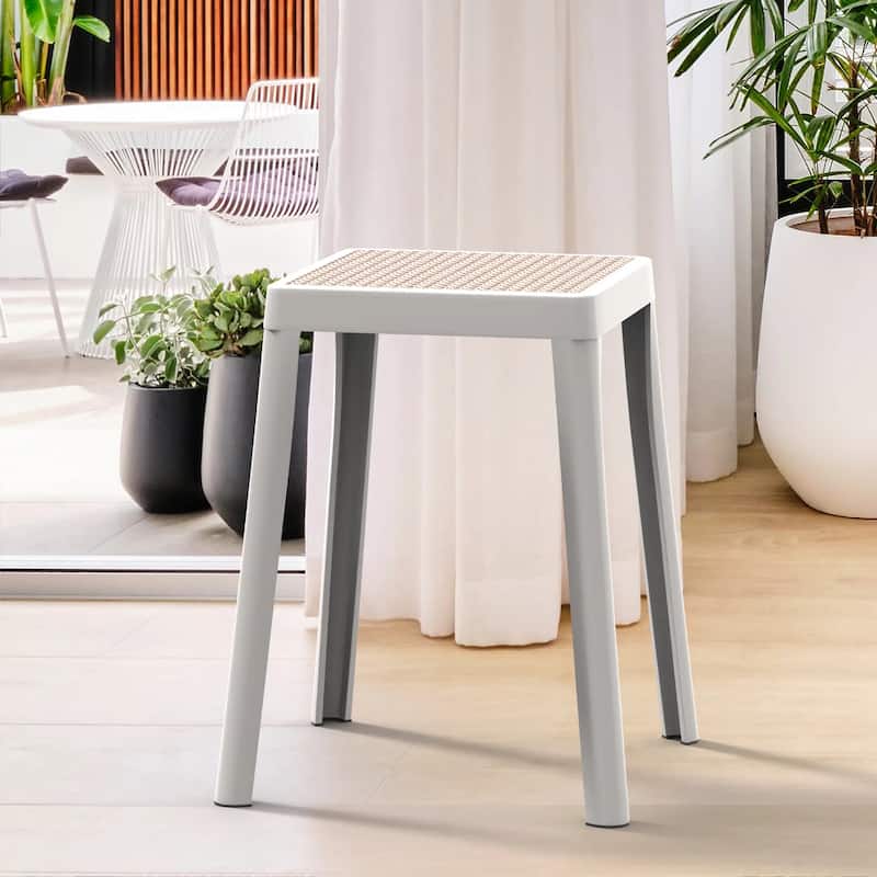 Tresse Modern Stackable Dining Stool with Wicker Seat for Dining Room, Garden, Patio, Indoor or Outdoor Set of 2