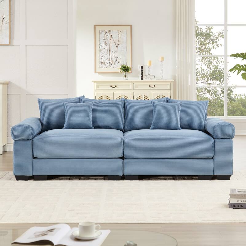 92" Oversized Corduroy Couch for Living Room, Upholstered Loveseat Sofa with Wide Armrests and Throw Pillows for Apartment