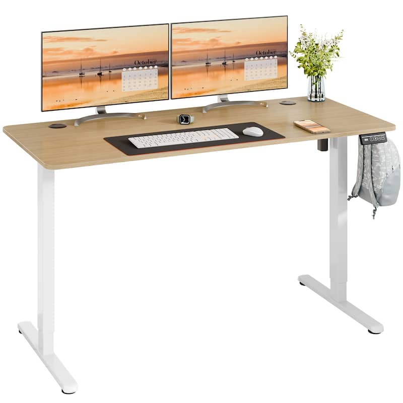 Futzca Height Adjustable Electric Standing Desk, Computer Office Desk - 55*24 - Honey/White