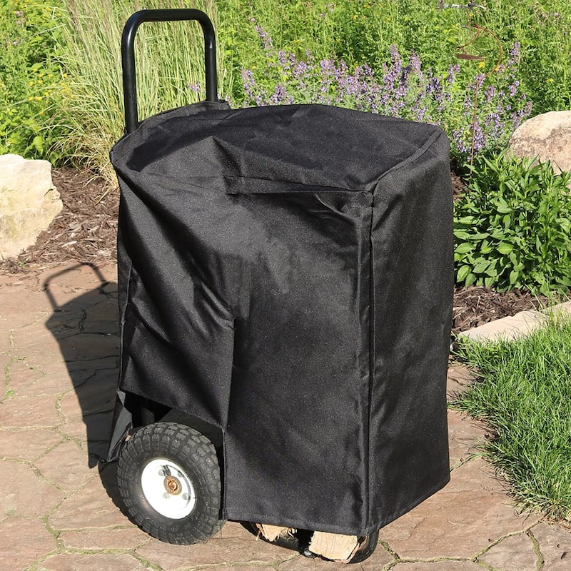 Sunnydaze Steel Firewood Log Cart Carrier with Heavy-Duty Waterproof Cover