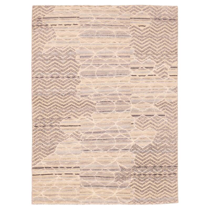 ECARPETGALLERY Hand-knotted Tangier Beige, Grey Viscose, Wool Rug - 5'4 x 7'5