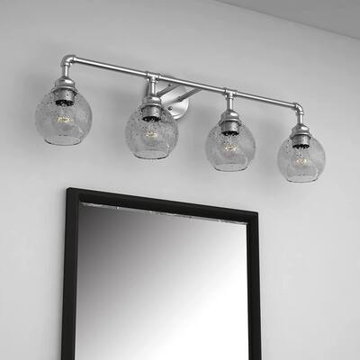 4 Light Vanity Light in Satin Nickel with Clear Seedy Glass - W:34.80*H:11.02*E:8.11