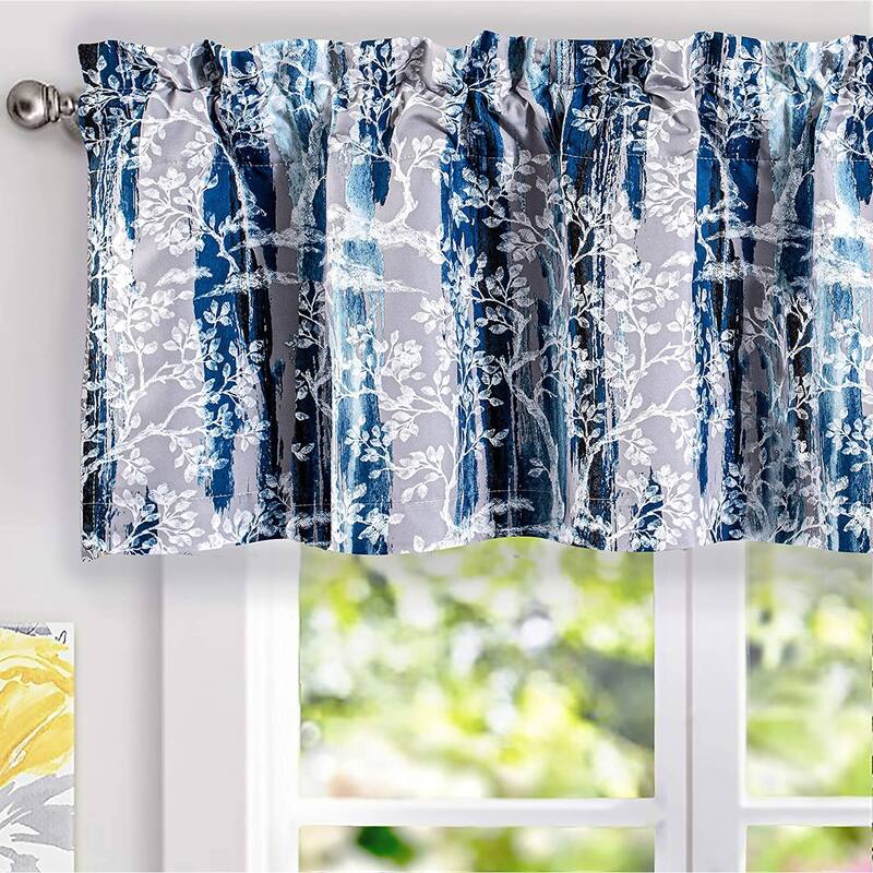 DriftAway Carol Tree Branches Leaf Botanical Print Blackout Thermal Insulated Window Curtain Valance Rod Pocket - 52 x 18