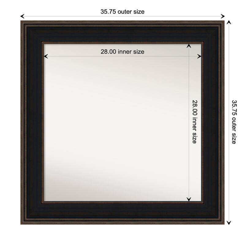 Mezzanine Espresso Framed Non-Beveled Custom Wall Mirror, Bathroom Vanity Mirror - Outer Size: 35.75 x 35.75