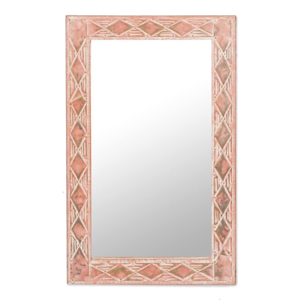 Novica Handmade Pink Diamonds Brass And Wood Mirror