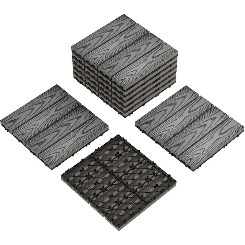 9-Pack 12"X12" Waterproof Interlocking Patio Flooring Composite Deck Tiles for Indoor & Outdoor Use - Grey