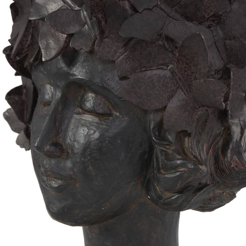 Resin Woman Head Indoor Outdoor Planter with Wide Opening and Butterfly Accents - Bronze - Roche River Decor