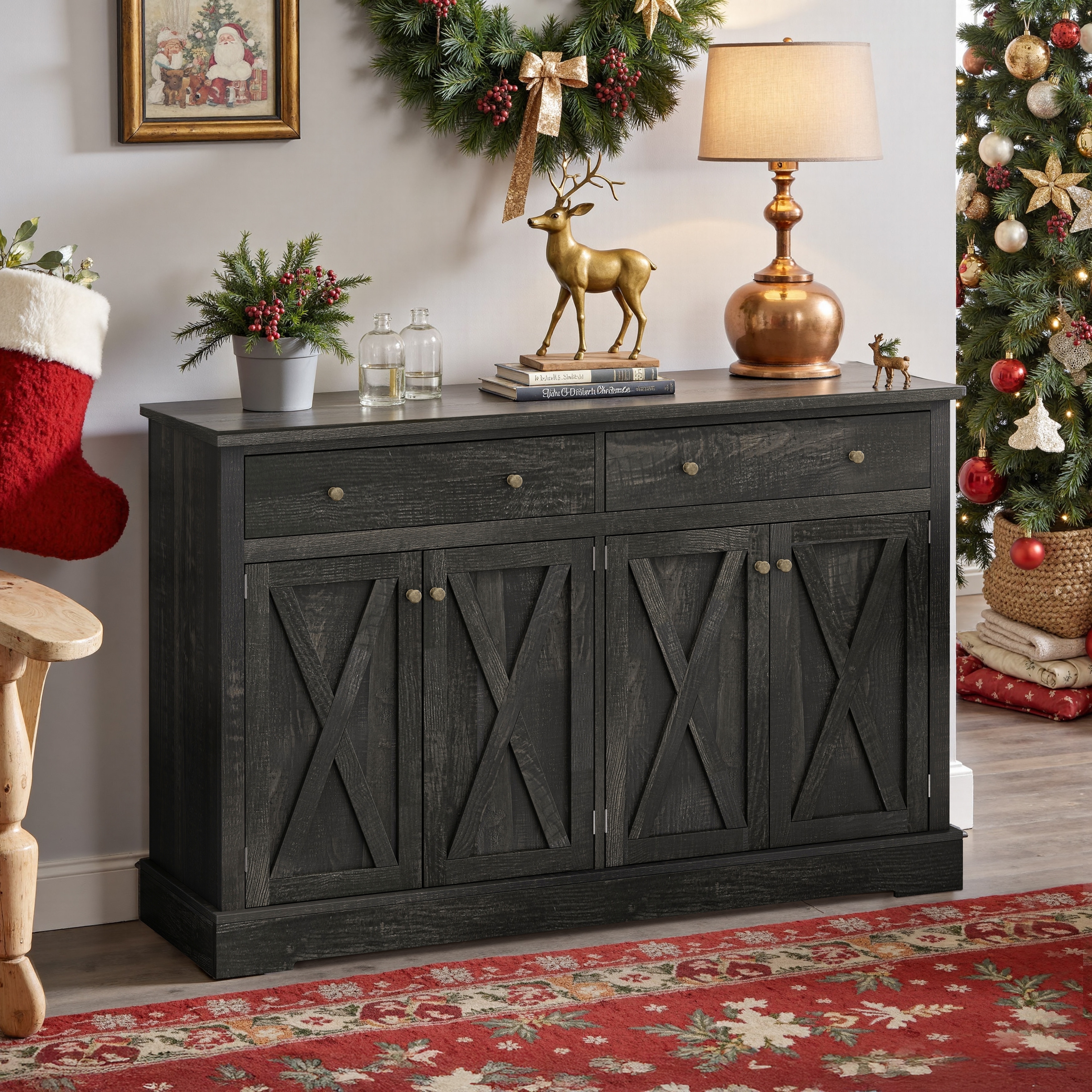 Sideboard Buffet Cabinet with Storage, 55.12" Large Kitchen Storage Cabinet with 2 Drawers and 4 Doors, for Kitchen Living Room