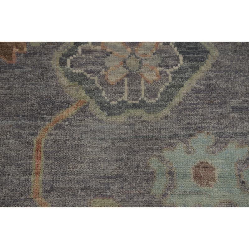 Vegetable Dye Wool Oushak Turkish Area Rug, Floral Geometric Carpet - 9' 9'' X 8' 0''