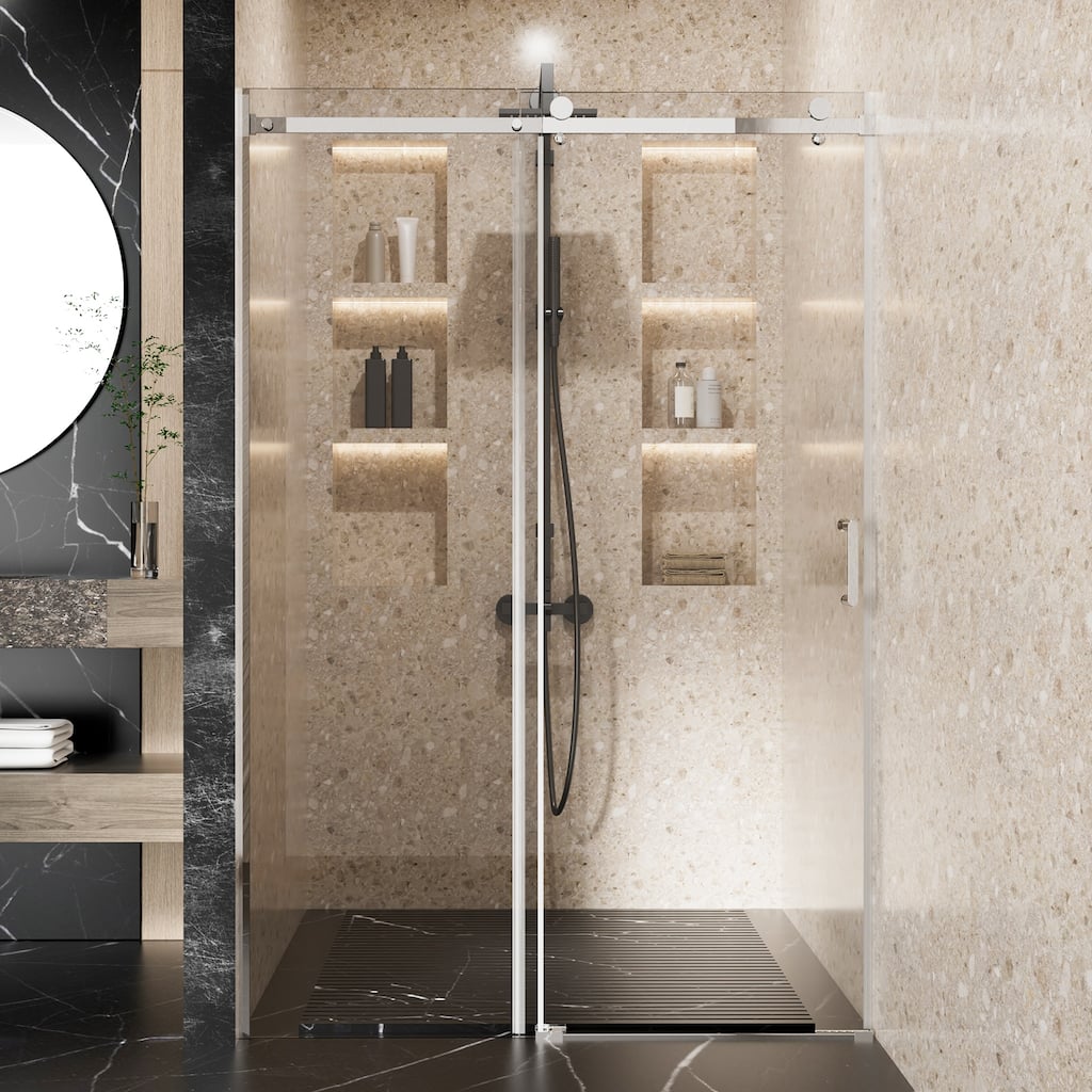 Sliding Shower Door Frameless Single Slide Reversible Installation